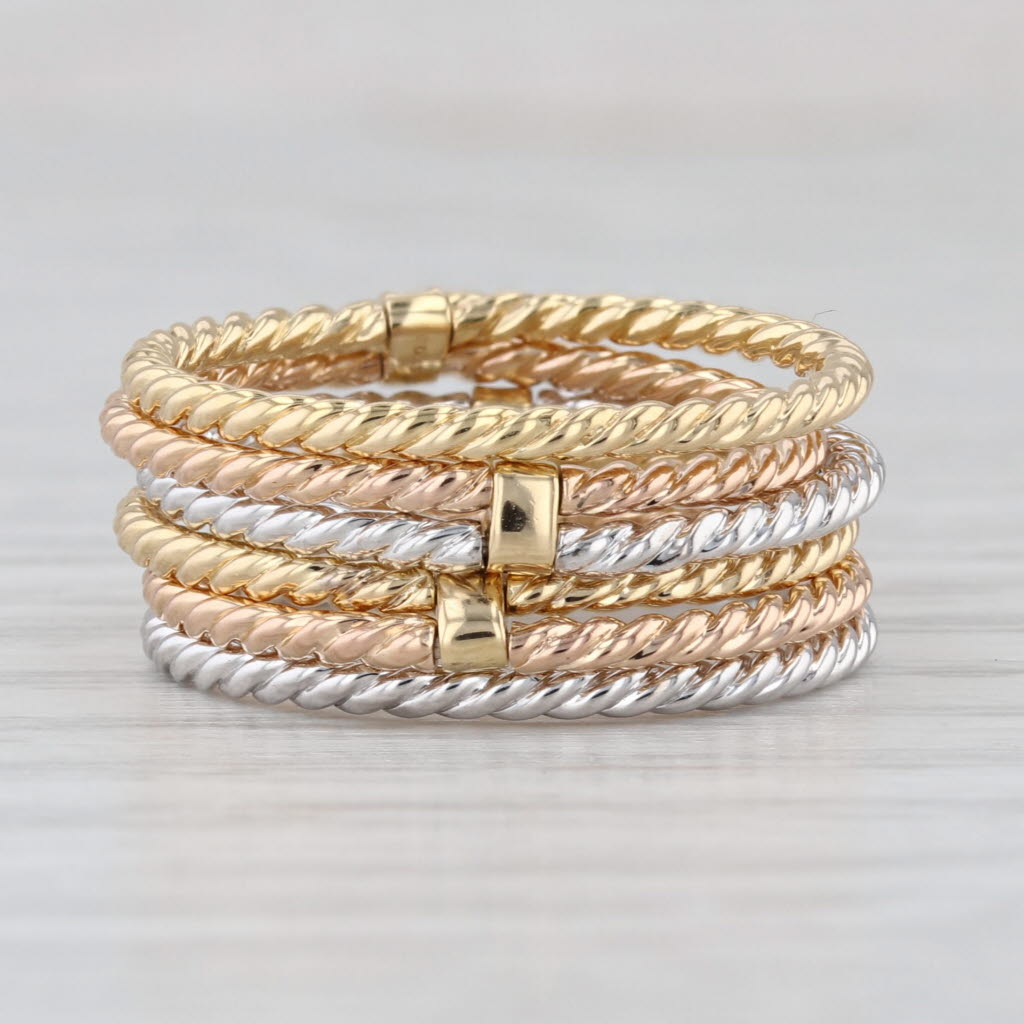 David Yurman Diamond 6 Row Cable Origami Ring 18k Gold Stacked Bands Size 7