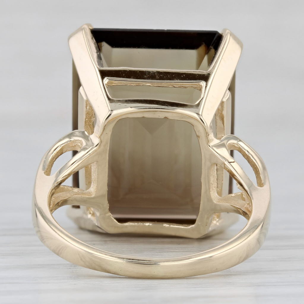 Gray 19ct Smoky Quartz Emerald Cut Solitaire Ring 14k Yellow Gold Size 7.5