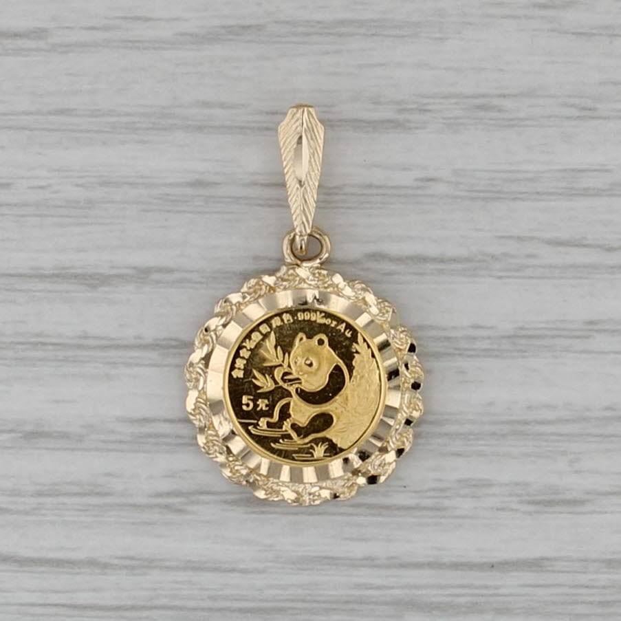 1991 5 Yuan Authentic Chinese Panda Coin Pendant 14k 999 Fine Gold 1/20oz