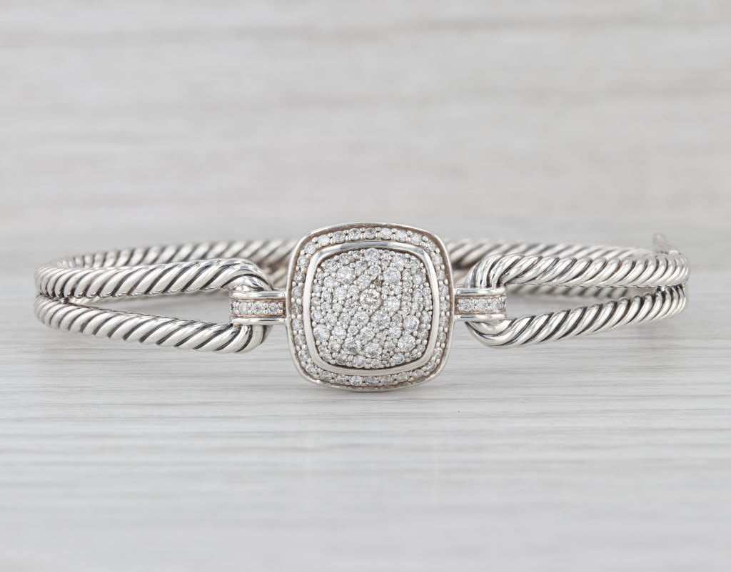 David Yurman 0.70ctw Diamond Albio Cable Bangle Bracelet Sterling Silver 6.5"
