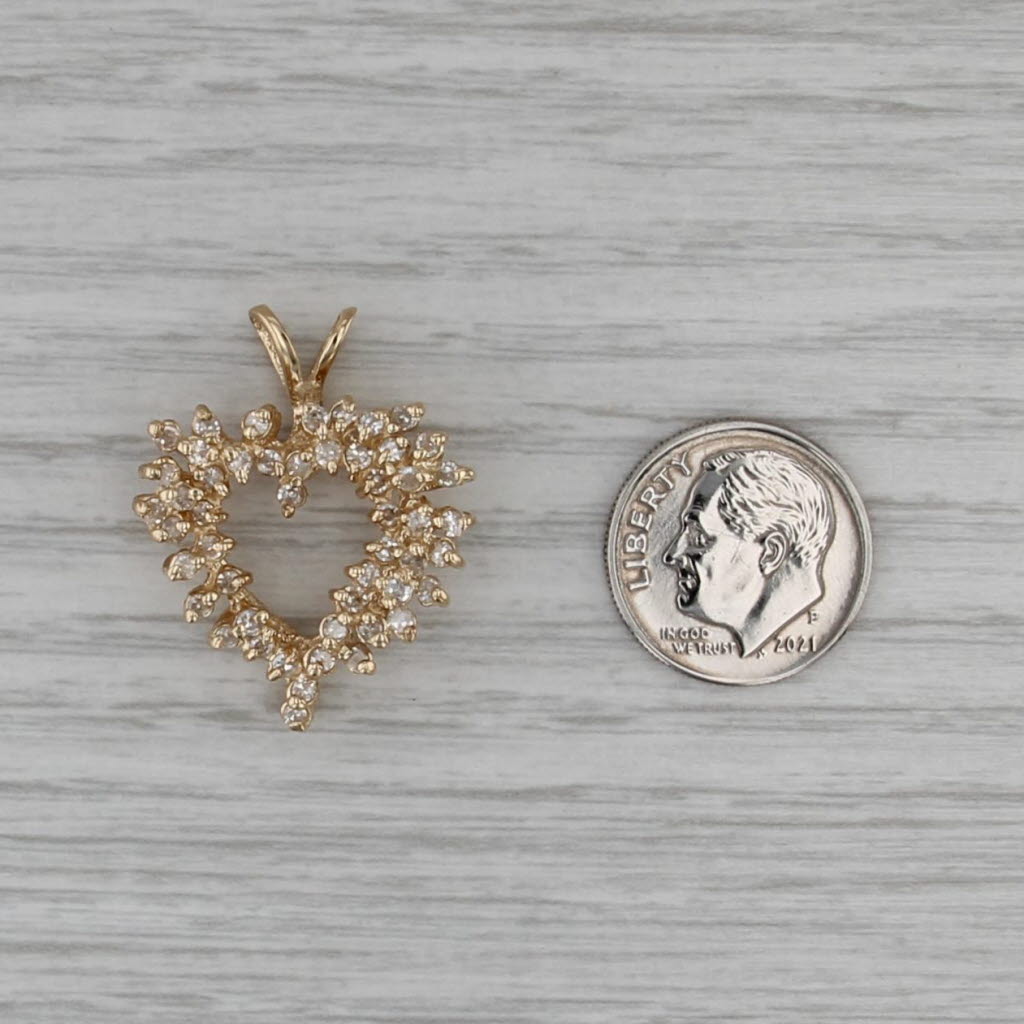 0.72ctw Diamond Cluster Open Heart Pendant 14k Yellow Gold