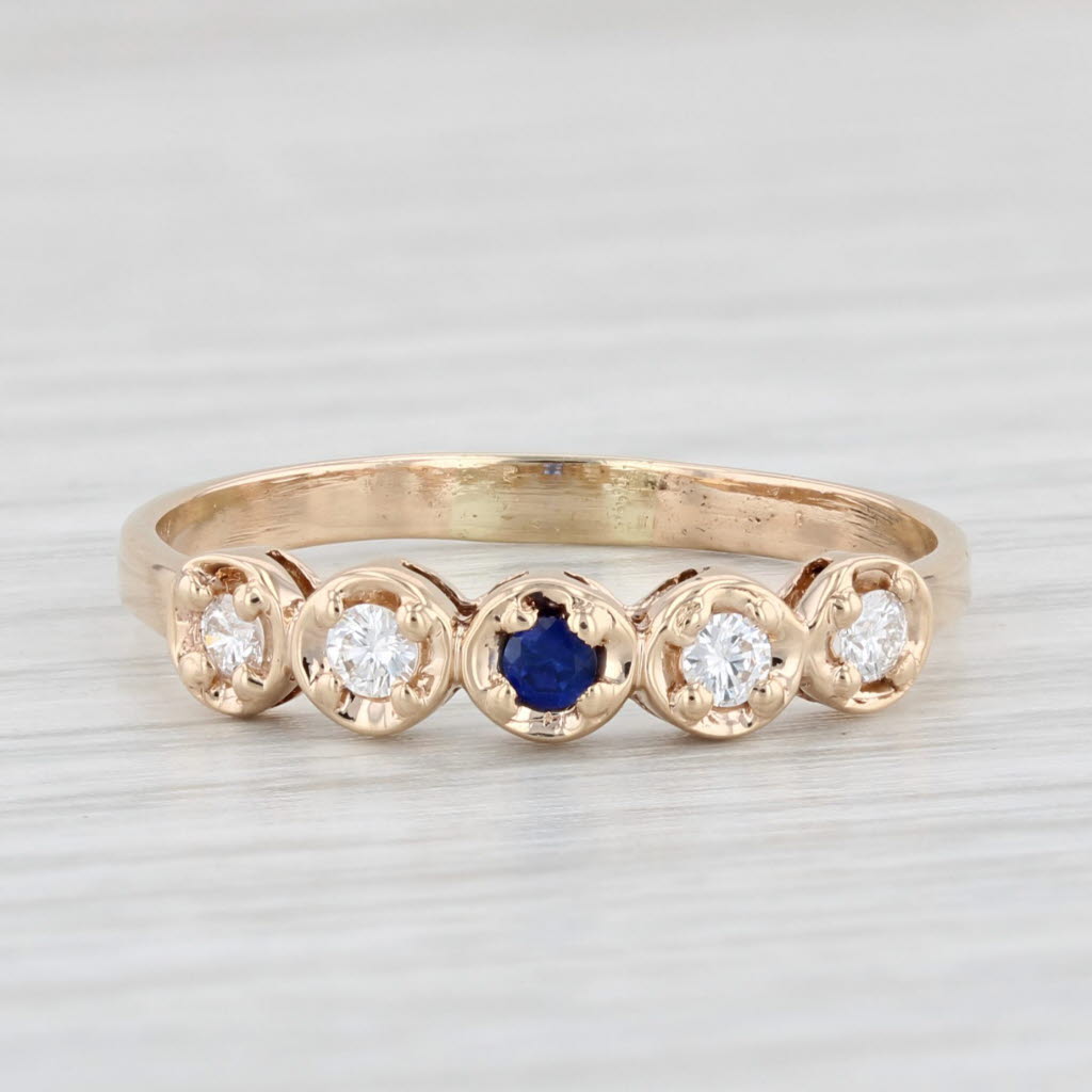 Light Gray 0.18ctw Blue Lab Created Sapphire Diamond Ring 10k Yellow Gold Size 8.5 Stackable