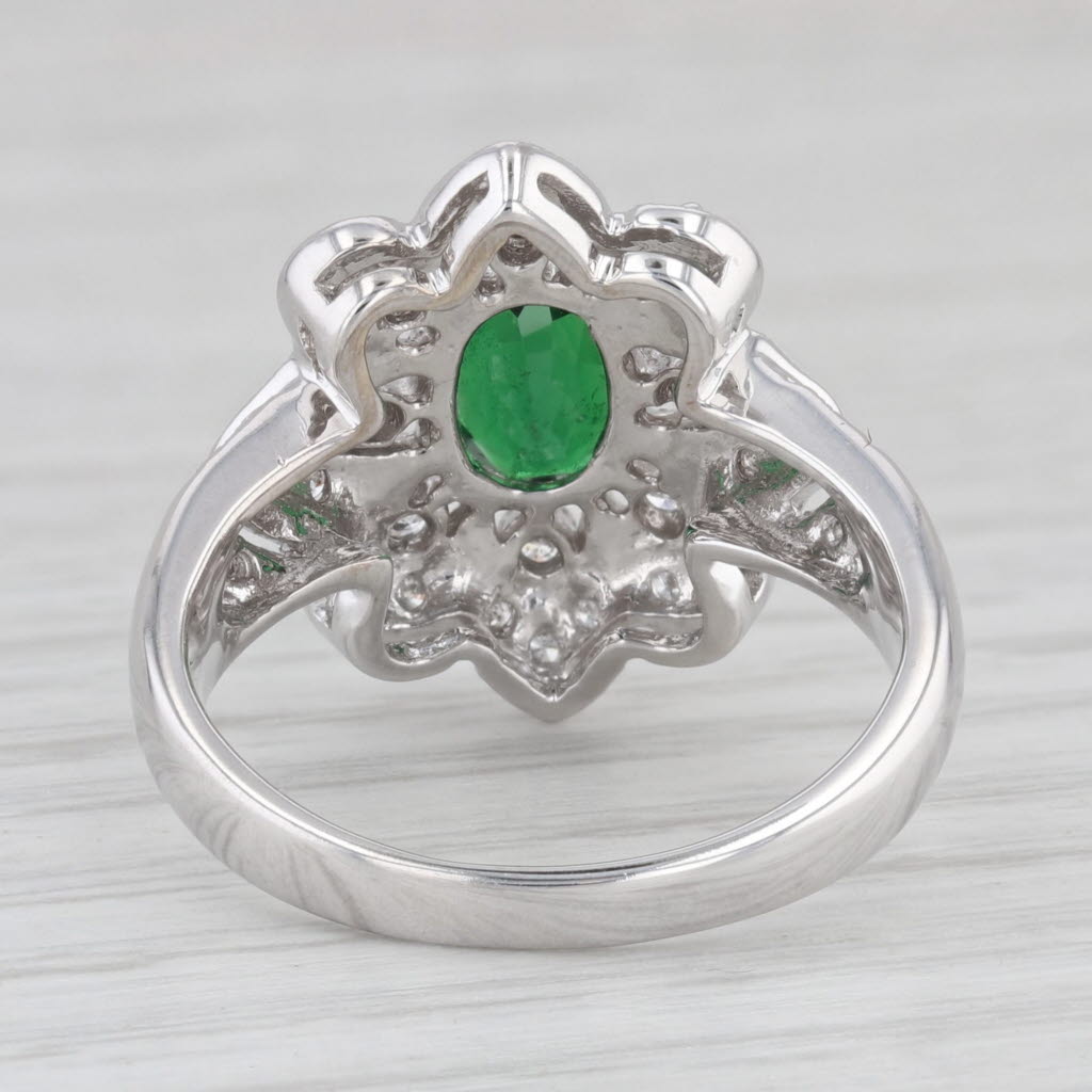 Light Gray 1.40ctw Oval Green Tsavorite Diamond Floral 14k White Gold Ring Size 7.25