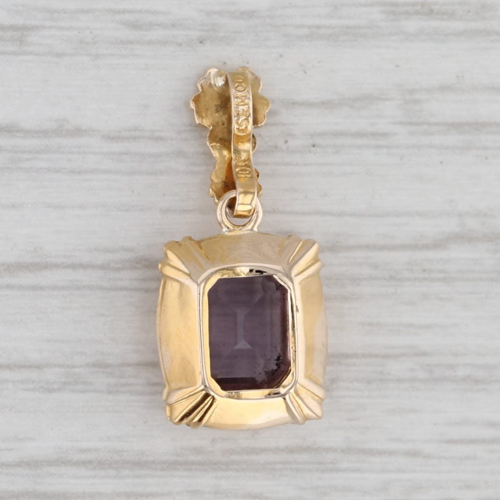 Gray Vintage Purple Glass Floral Pendant 10k Yellow Gold Small Drop