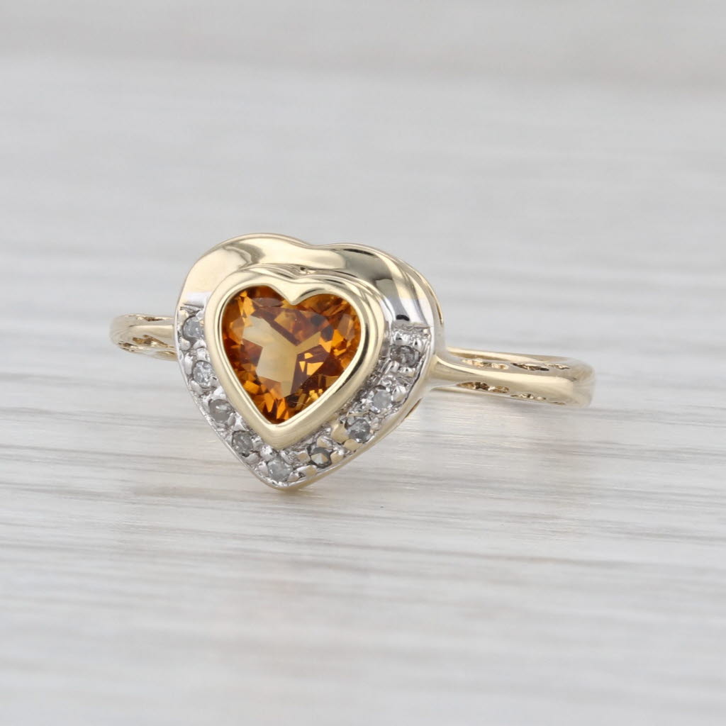 0.81ctw Citrine Heart Diamond Halo Ring 14k Yellow Gold Size 6