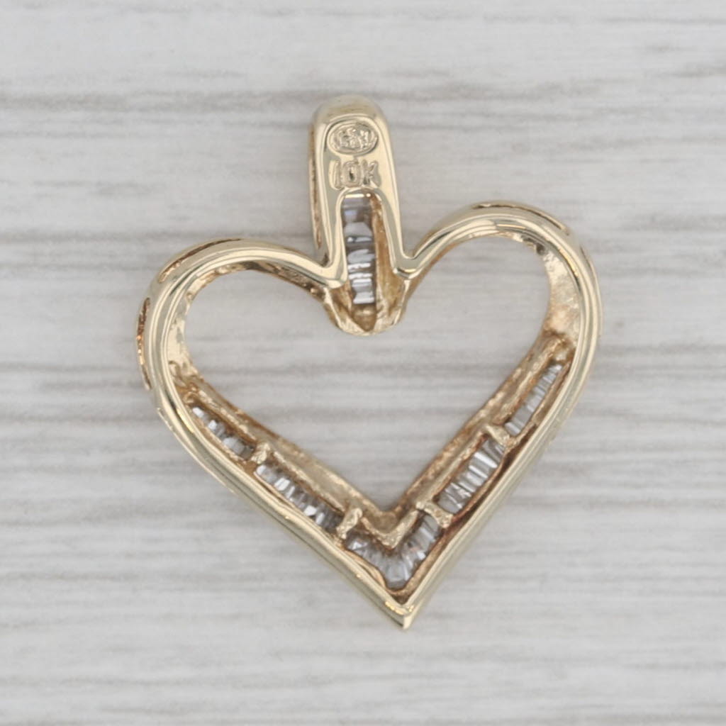 Gray 0.18ctw Baguette Diamond Open Heart Pendant 10k Yellow Gold