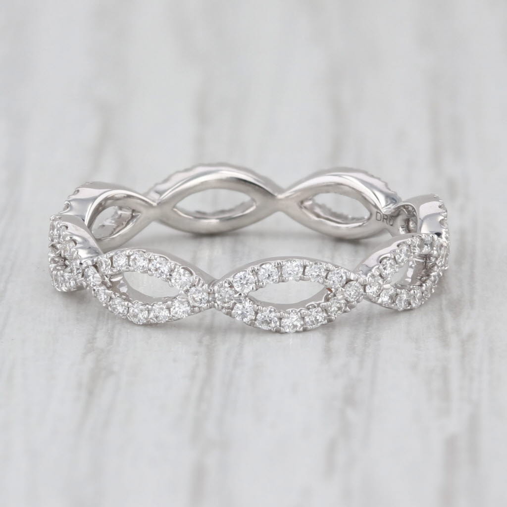 0.46ctw Diamond Woven Eternity Ring 14k White Gold Size 7 Stackable Wedding Band
