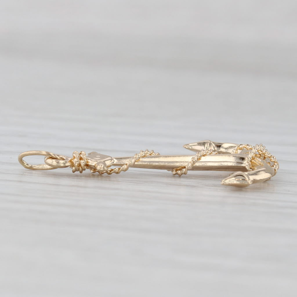 Rope Accented Anchor Pendant 14k Yellow Gold Charm Nautical Jewelry