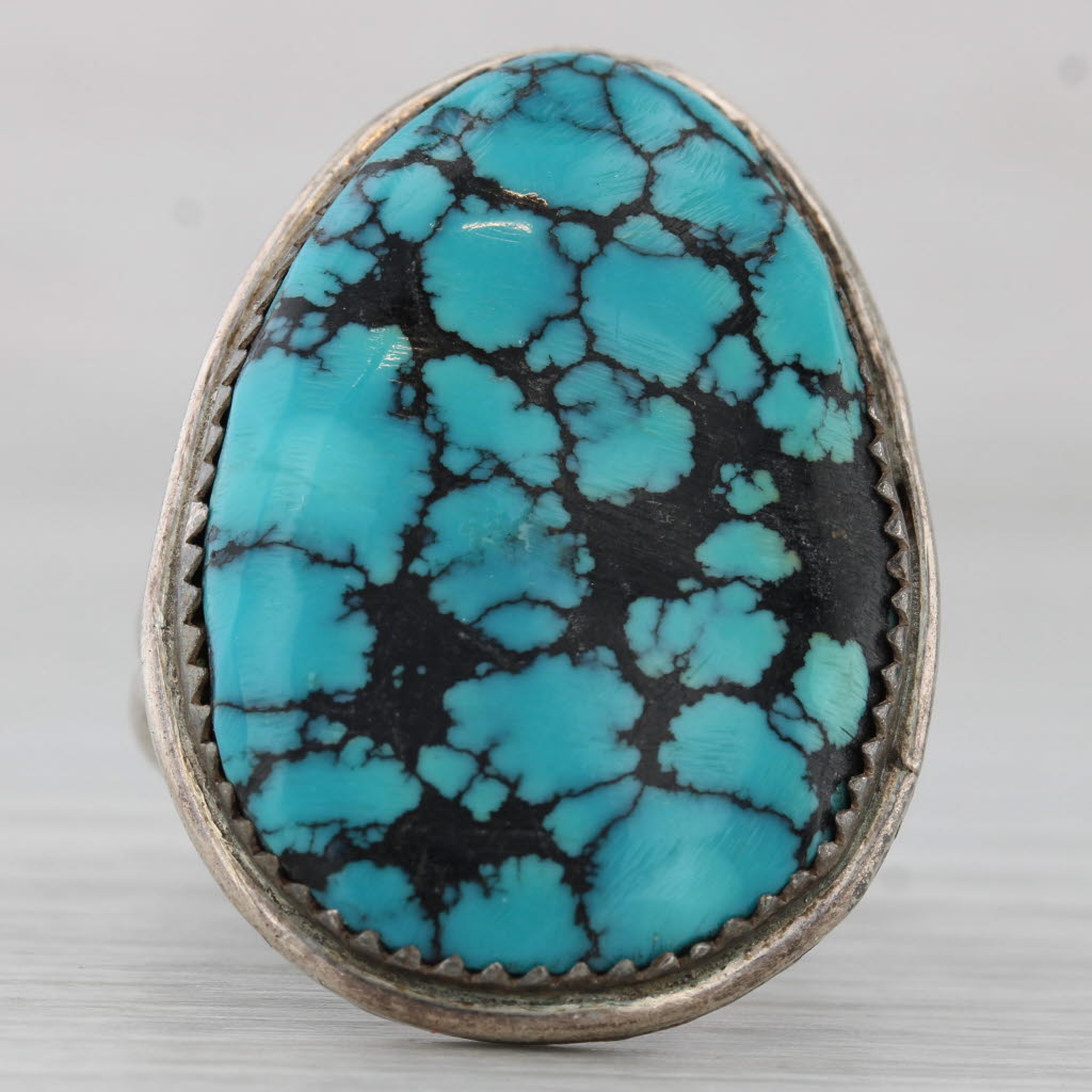 Dark Slate Gray Vintage Native American Turquoise Cabochon Ring Sterling Silver Size 12