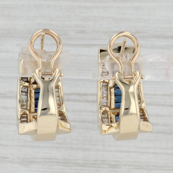 Gray 3ctw Blue Sapphire Diamond J-Hook Earrings 14k Yellow Gold Pierced Omega Backs