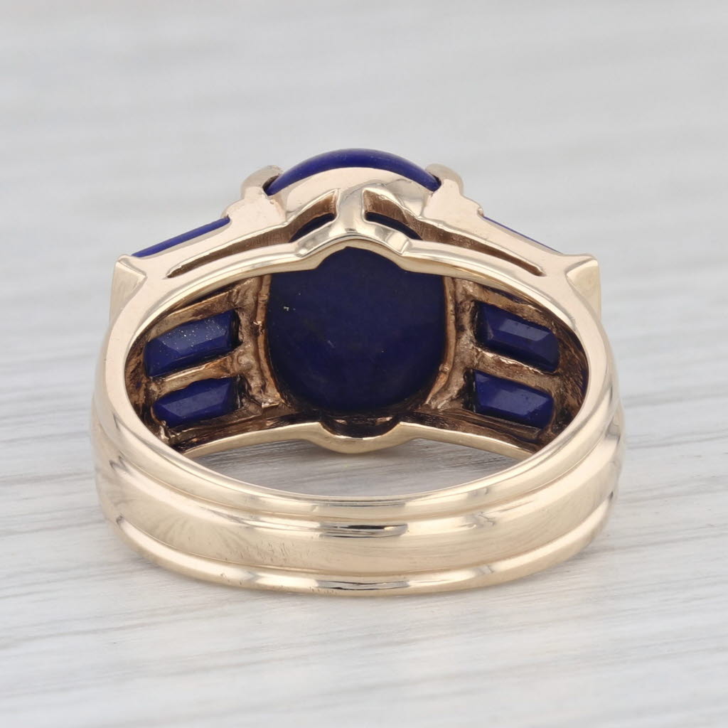 Light Gray Lapis Lazuli Ring 10k Yellow Gold Size 7.25 Blue Oval Cabochon