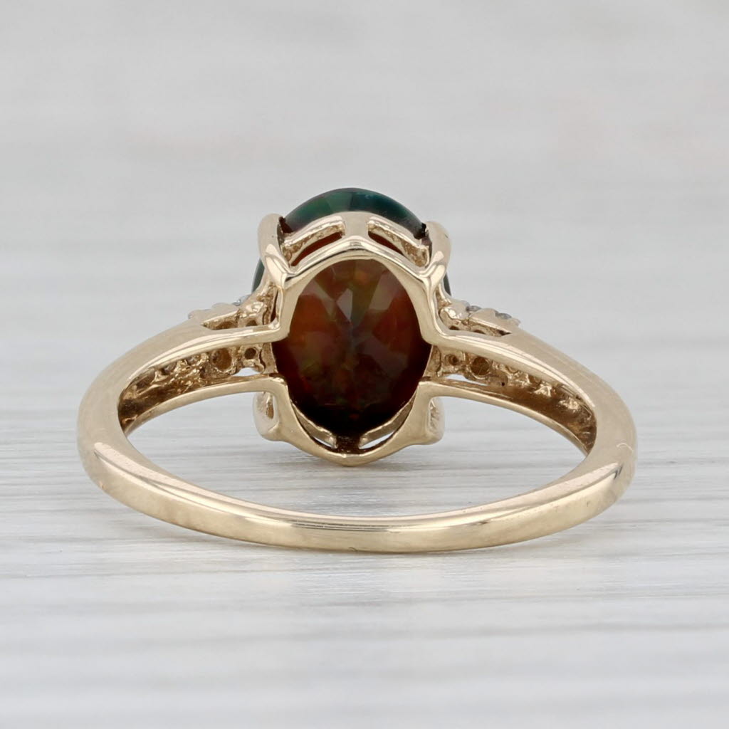 Light Gray Oval Black (Green) Opal Diamond Ring 10k Yellow Gold Size 5