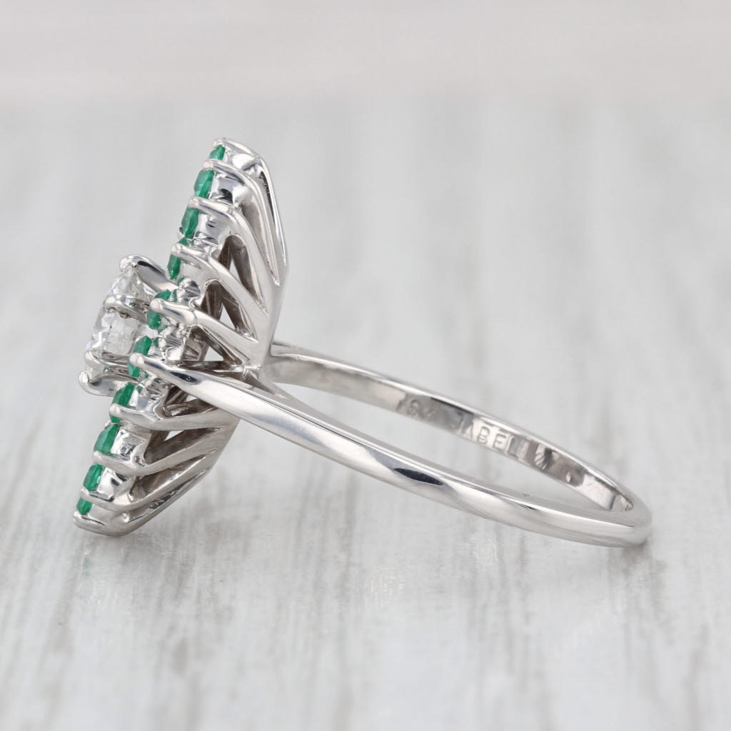 Jabel 0.86ctw Emerald Diamond Halo Engagement Ring 18k White Gold Size 6.25
