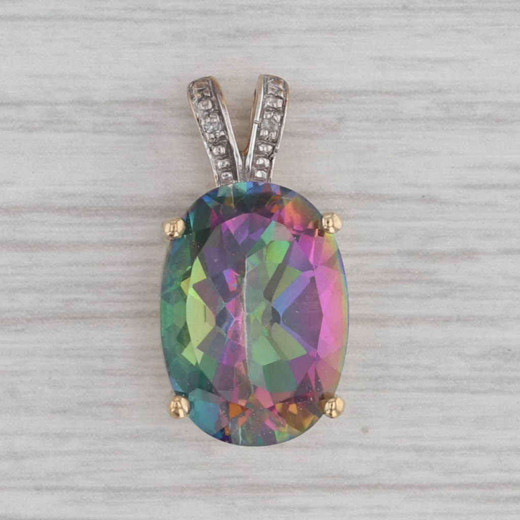 Gray 7.50ct Mystic Topaz Diamond Pendant 10k Yellow Gold