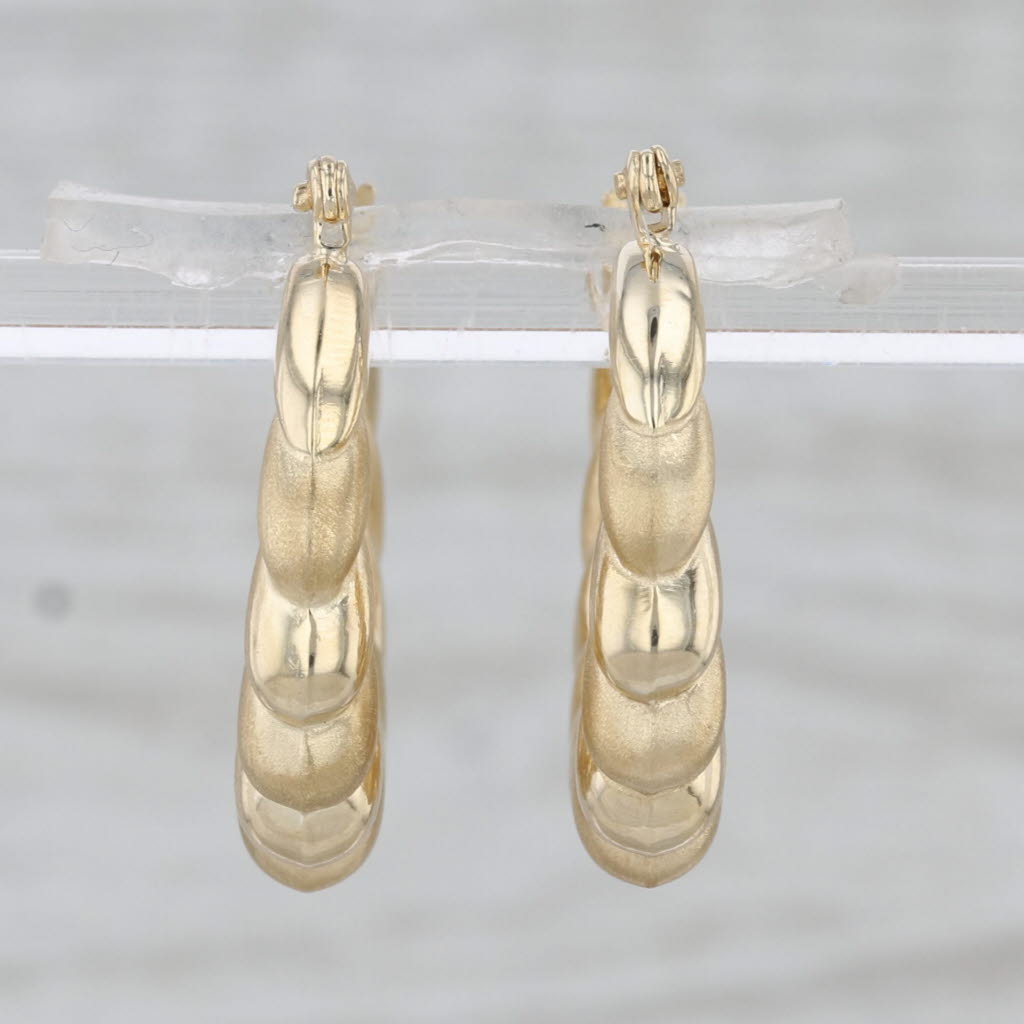 Beveled Croissant Hoop Round Earrings 14k Yellow Gold Hoops Snap Top Post