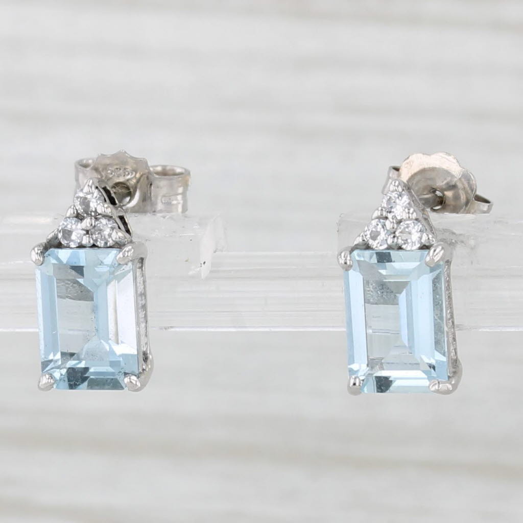 Light Gray 1.89ctw Aquamarine White Sapphire Stud Earrings 10k White Gold