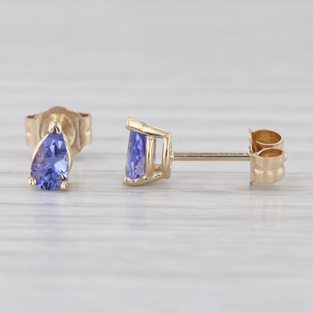 0.50ctw Tanzanite Pear Solitaire Stud Earrings 14k Yellow Gold Studs