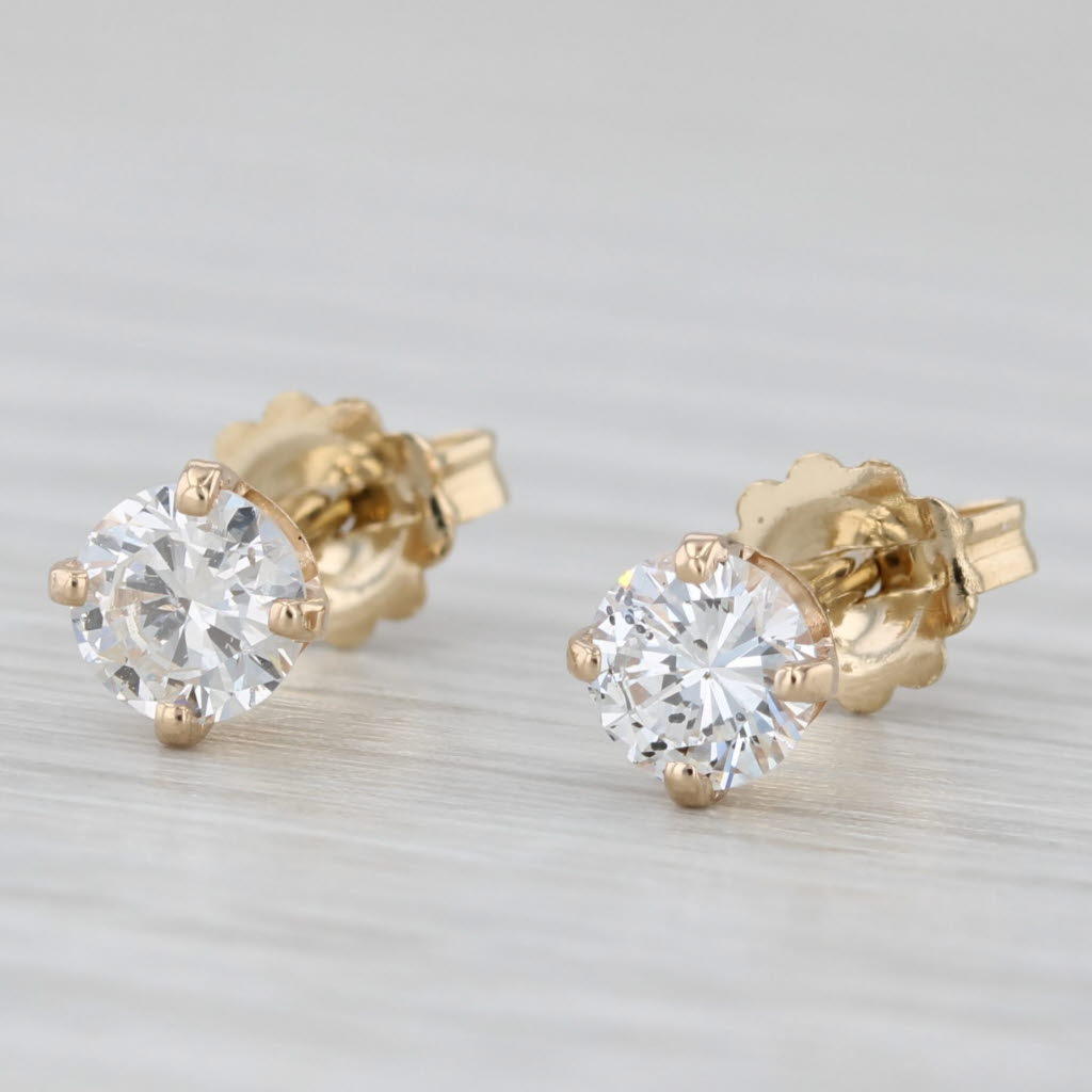 Light Gray 0.66ctw Round Solitaire Diamond Stud Earrings 14k Yellow Gold