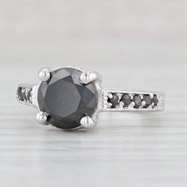Light Gray 2.70ctw Black Diamond Ring 14k White Gold Size 6 Engagement