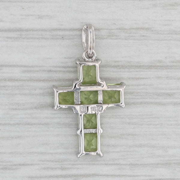 Gray 1.50ctw Peridot Cross Pendant 14k White Gold Small Drop Religious Jewelry