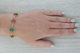 Dark Gray Carved Scarab Stone Cabochon Hearts Bracelet 14k Yellow Gold 6.75" 11.7mm