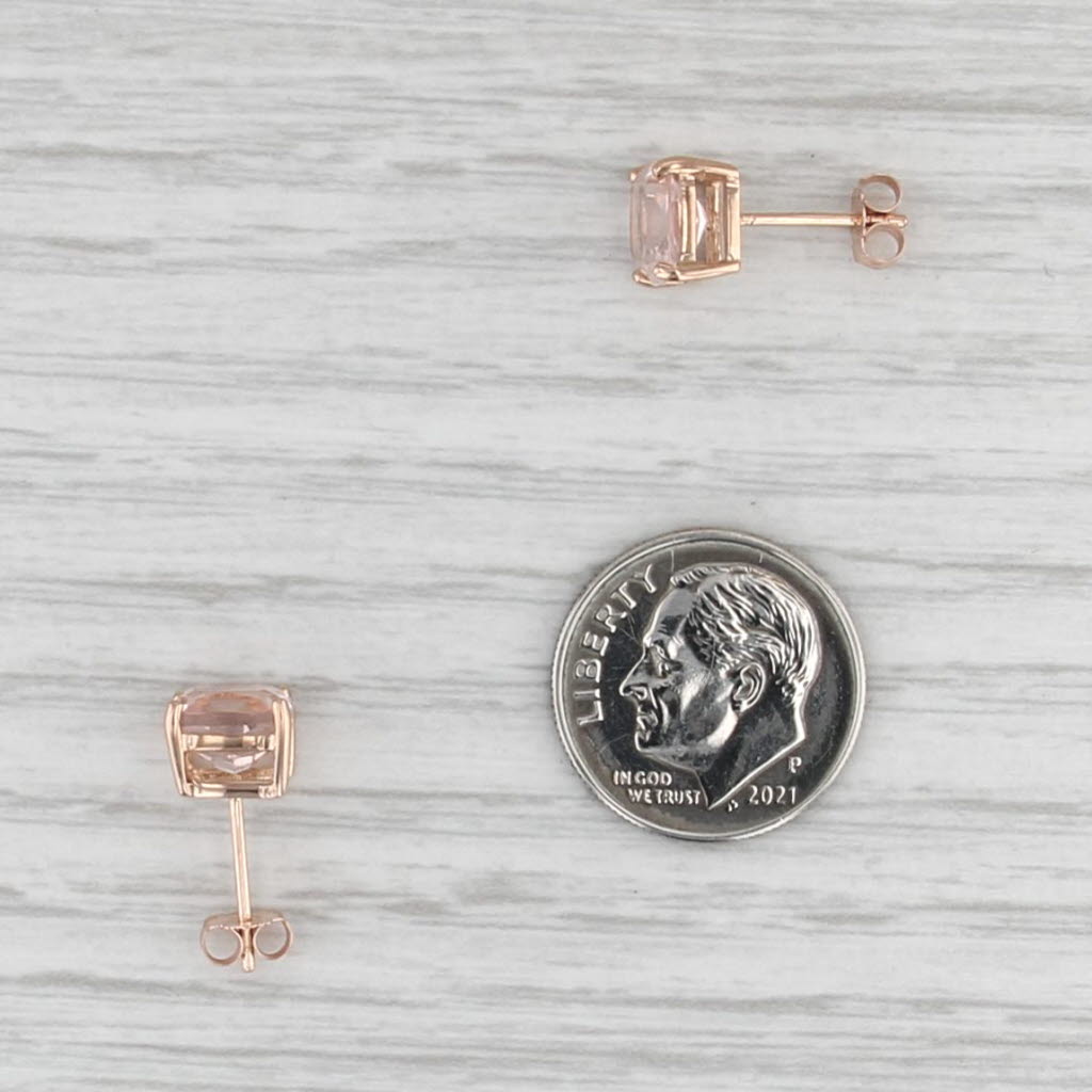 2.60ctw Morganite Stud Earrings 14k Rose Gold Cushion Solitaire Studs