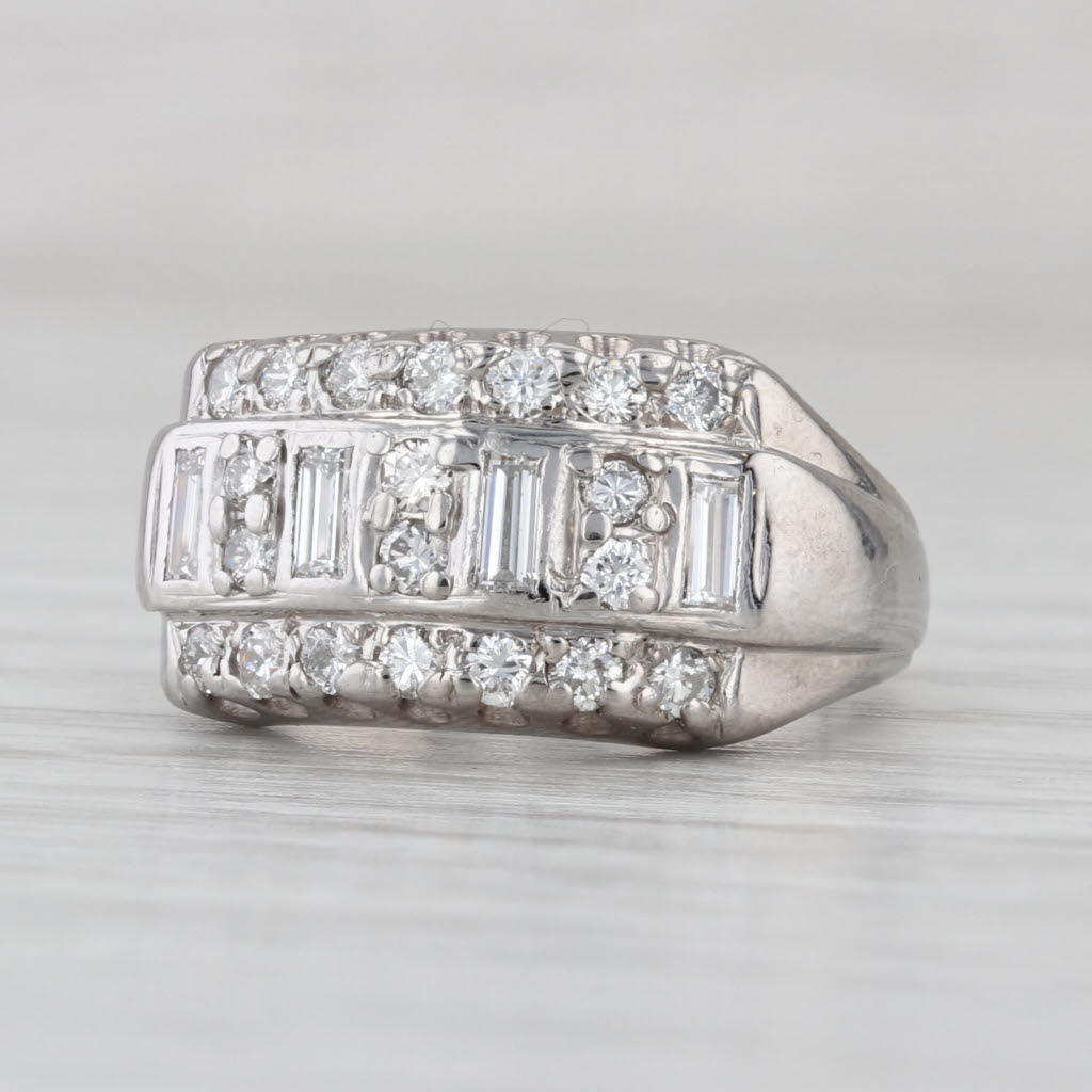 Vintage 0.64ctw 3-Row Diamond Ring 14k White Gold Size 4.75