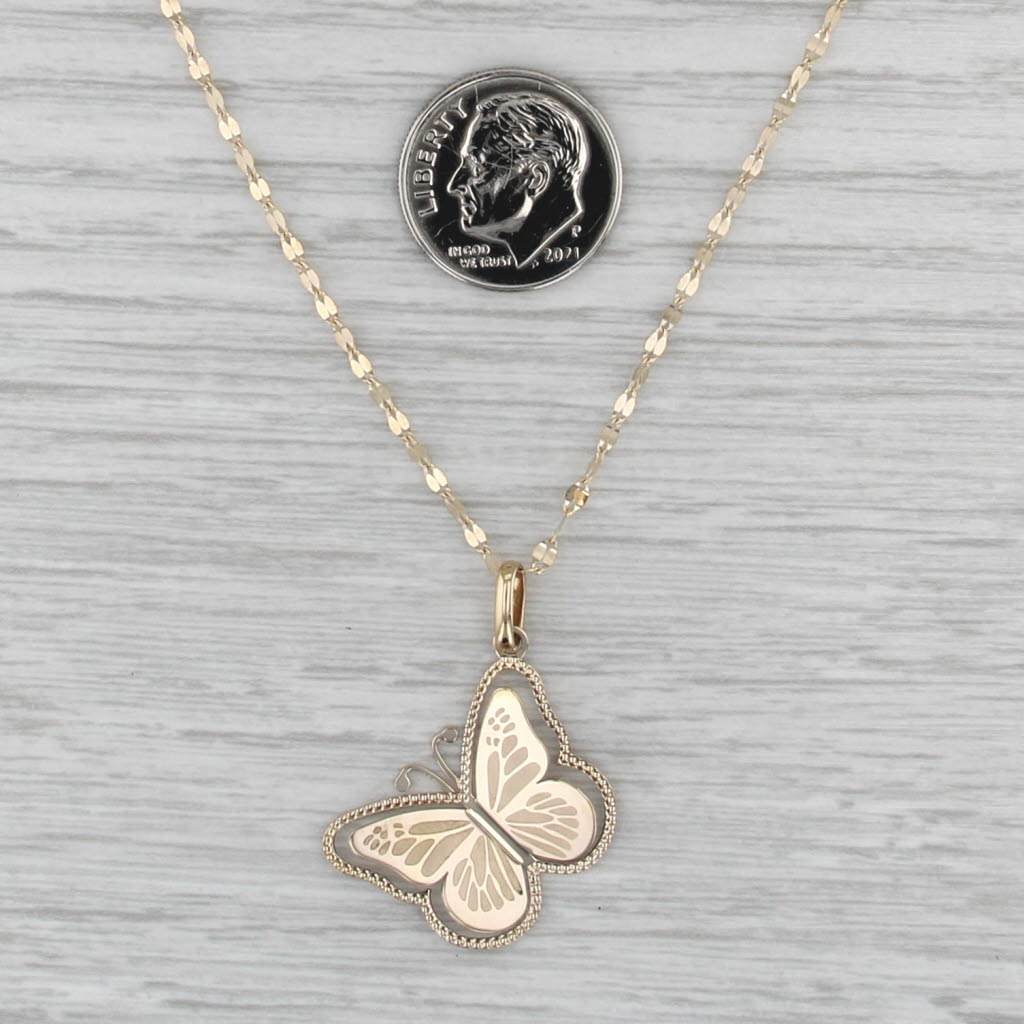 Butterfly Pendant Necklace 18k Yellow Gold 15.75" Mirror Chain