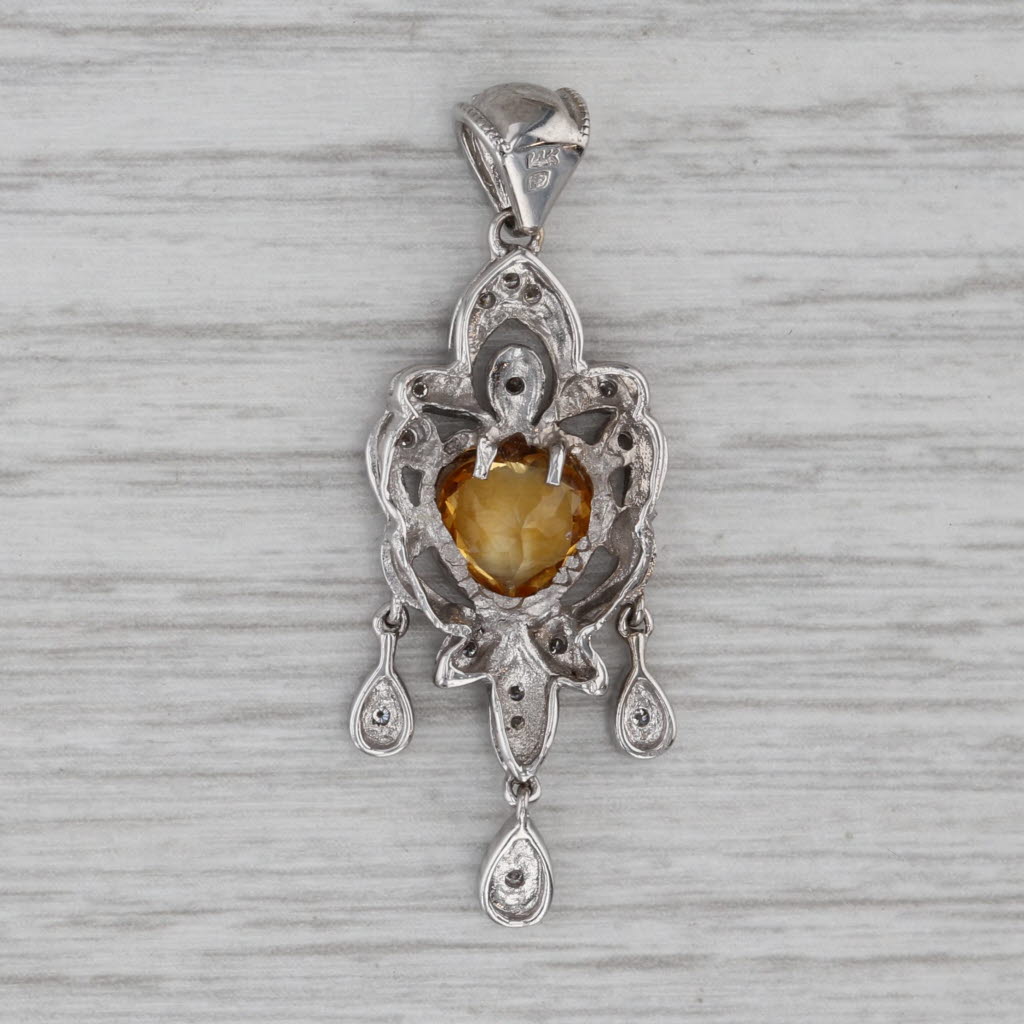 Gray 1.16ctw Citrine Heart Diamond Pendant 14k White Gold