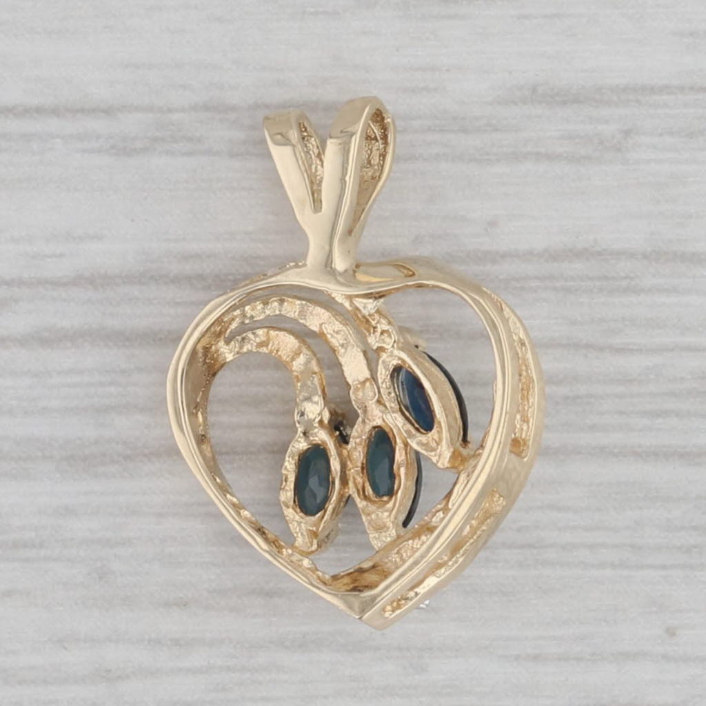 Gray Blue Sapphire Diamond Small Heart Pendant 14k Yellow Gold