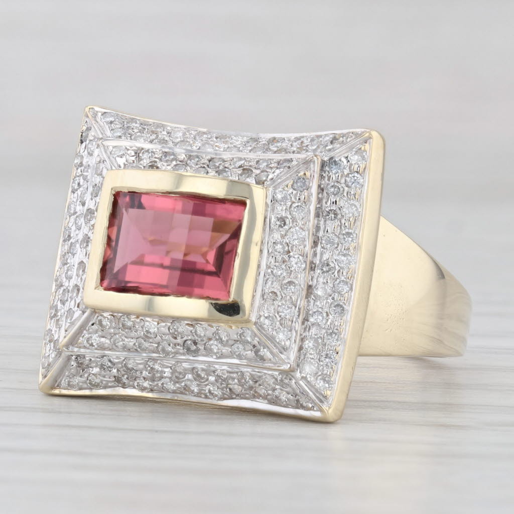 Light Gray 2.15ctw Pink Tourmaline Diamond Halo Ring 14k Gold Size 9 Cocktail