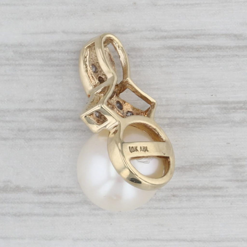 7.6mm Cultured Pearl Diamond Pendant 10k Yellow Gold Small Drop