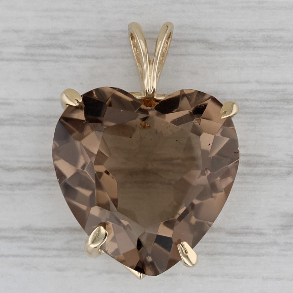 Gray 4.16ct Large Smoky Quartz Heart Pendant 14k Yellow Gold