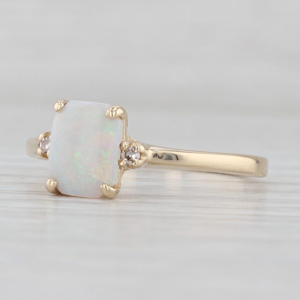Light Gray Opal Cabochon Diamond Ring 14k Yellow Gold Size 9.75