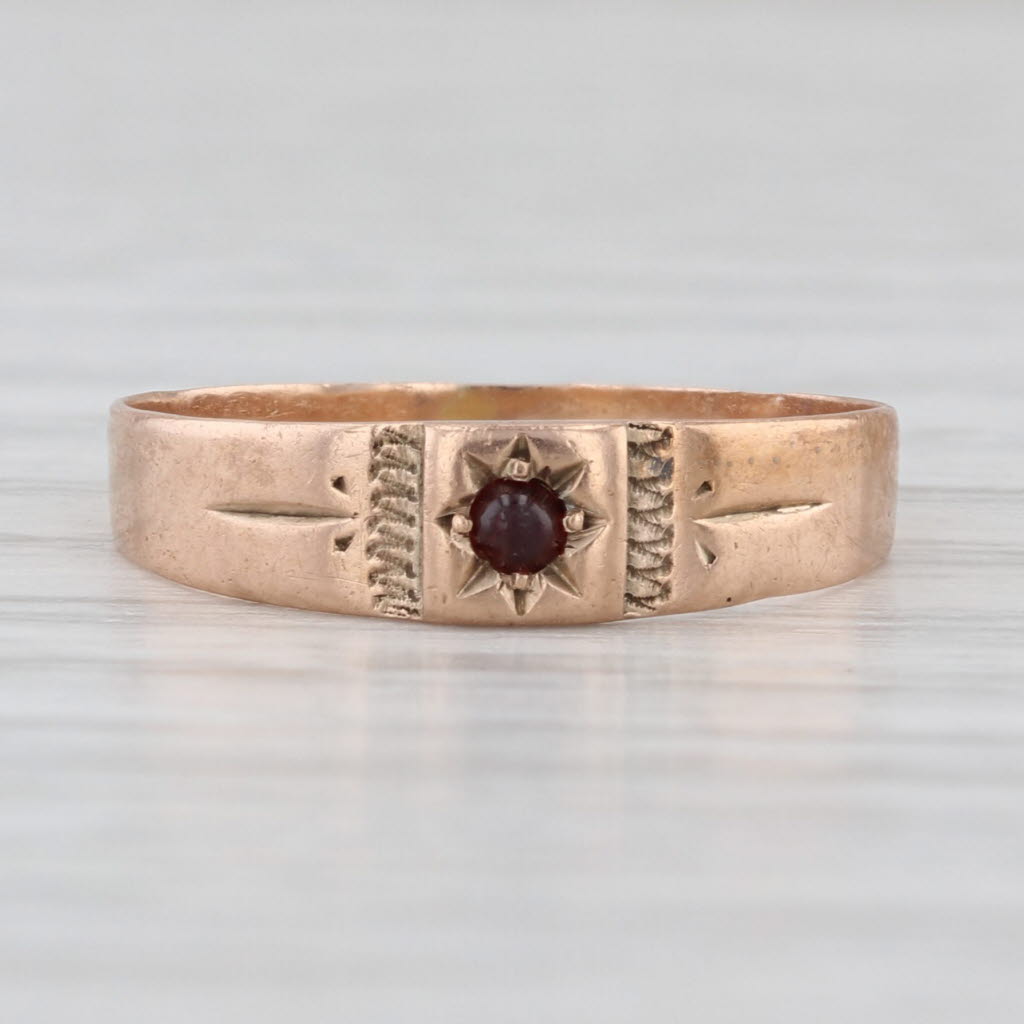 Antique Victorian Red Glass Ring 10k Rose Gold Band Size 5 Stackable