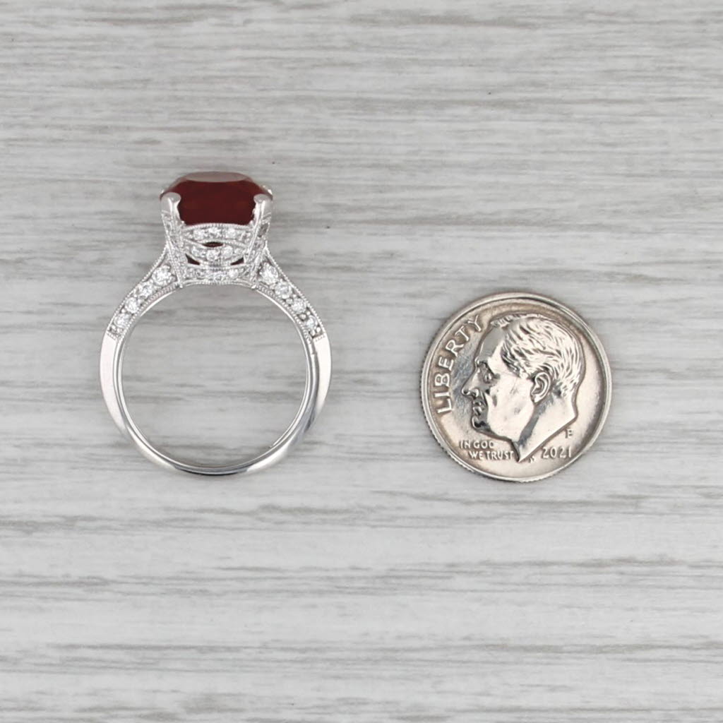 4.16ctw Oval Fire Opal Diamond Ring 18k White Gold Size 6.75