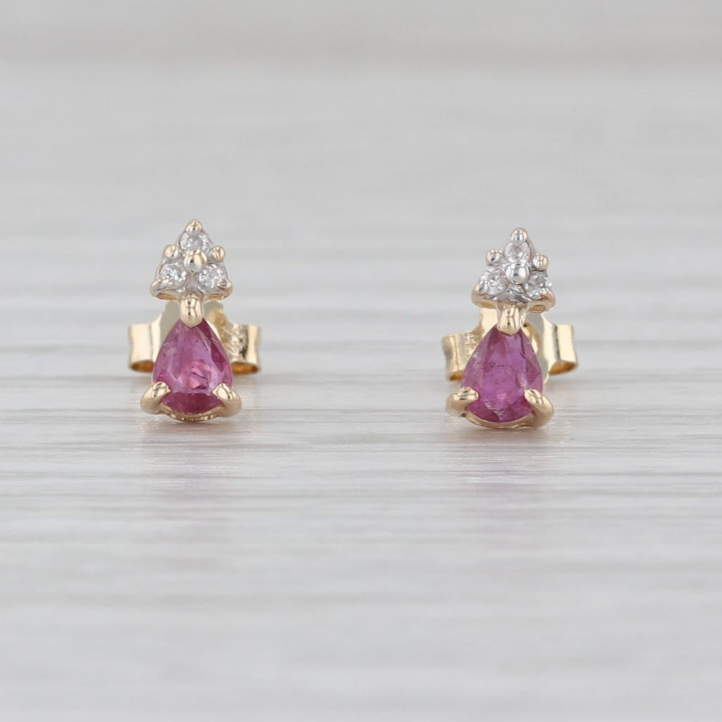 0.38ctw Pear Ruby Diamond Stud Earrings 14k Yellow Gold Teardrop Studs
