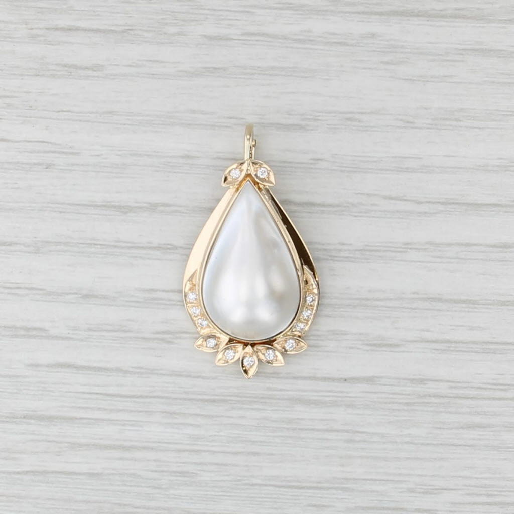 Mabe Pearl Diamond Teardrop Pendant 14k Yellow Gold Enhancer Clip Bail