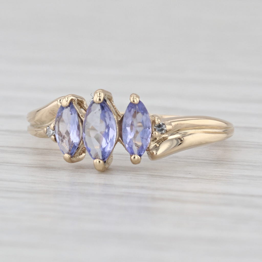 0.51ctw Tanzanite Diamond Ring 10k Yellwo Gold Marquise 3-Stone Size 4.25