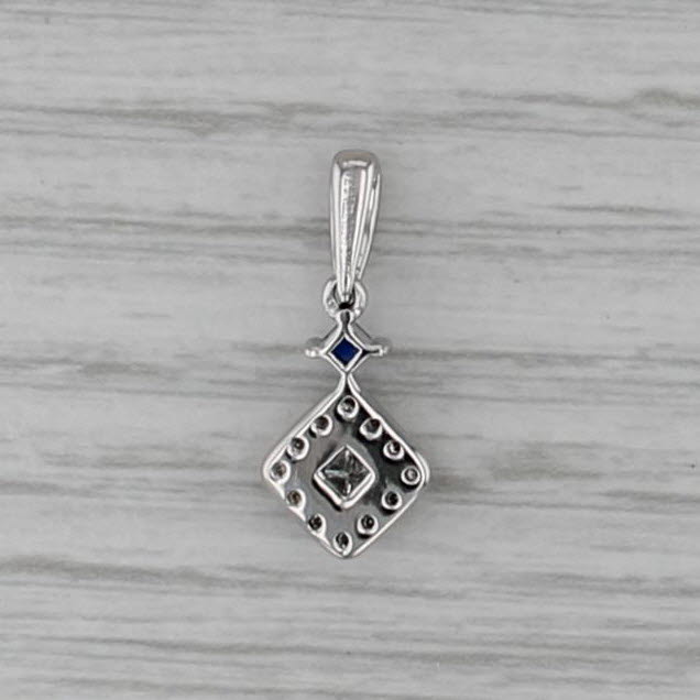 Vera Wang 0.43ctw Princess Diamond Sapphire Pendant 14k White Gold Small Drop