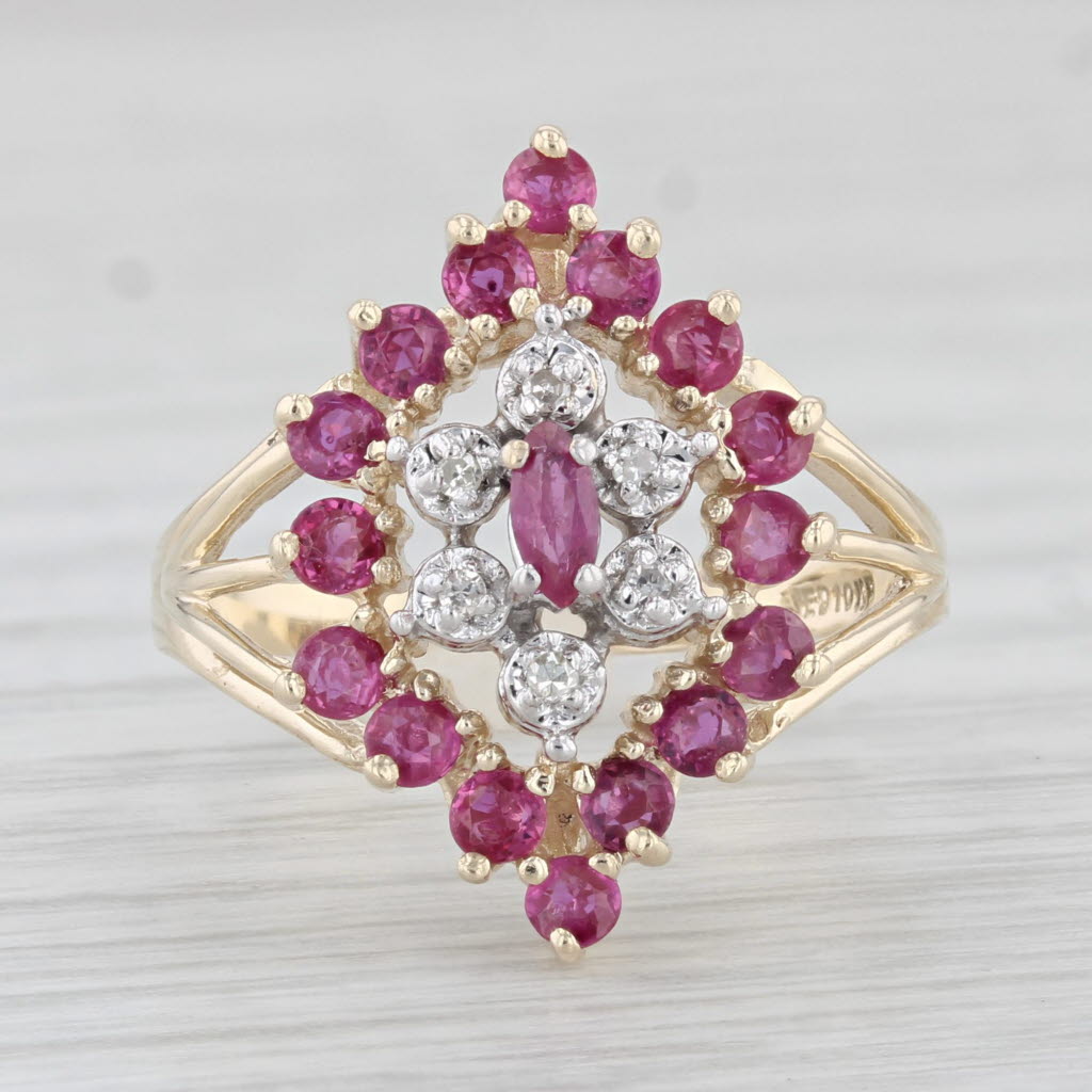 Light Gray 0.43ctw Ruby Diamond Cluster Ring 10k Yellow Gold Size 6 Cocktail