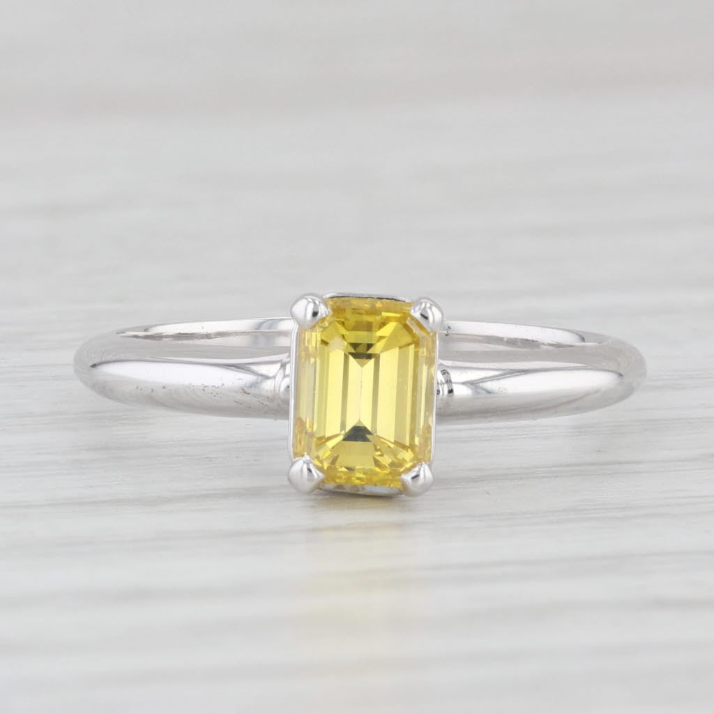 Light Gray 1.03ct Yellow Diamond Emerald Cut Solitaire Ring 14k White Gold Sz 7 Engagement