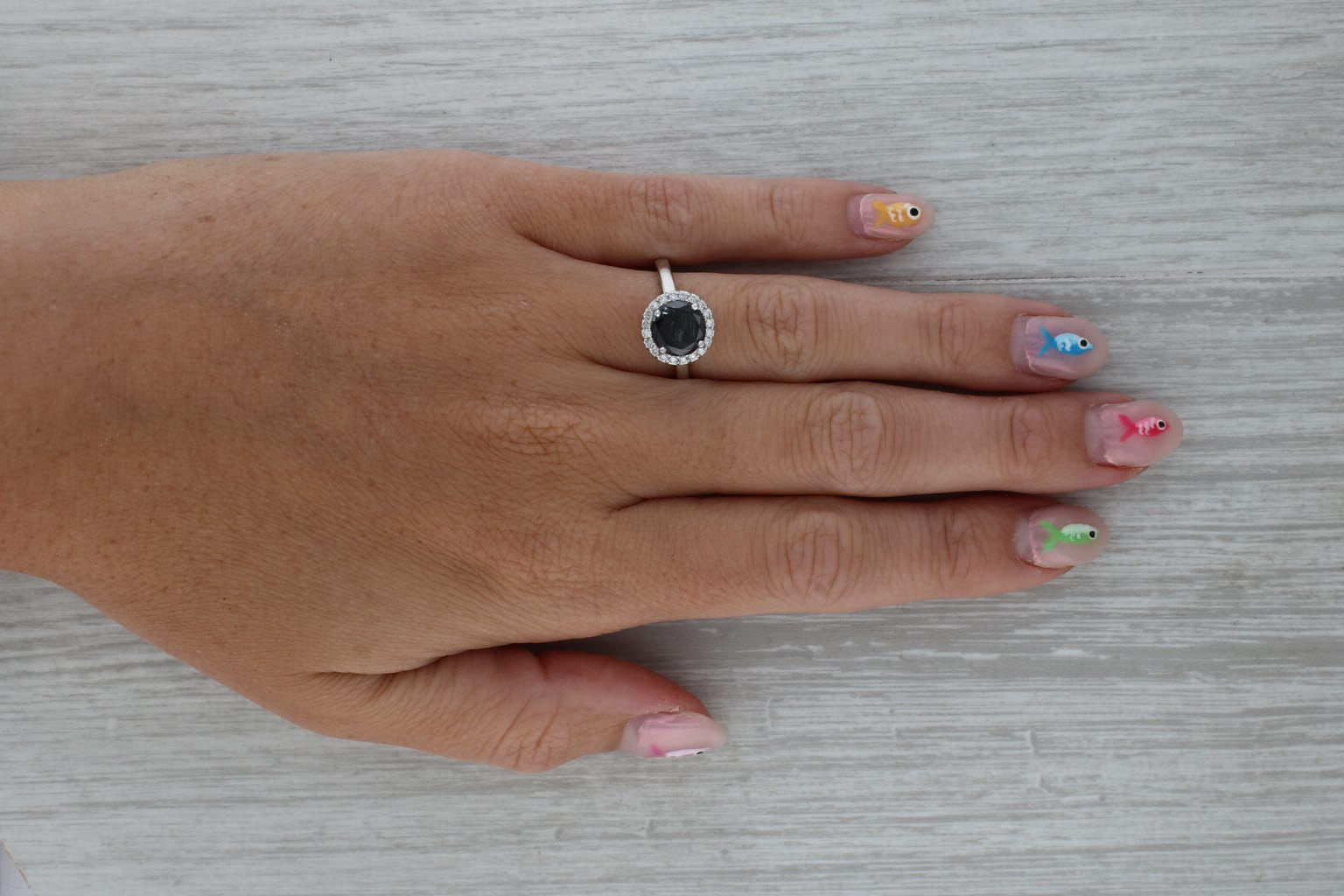 Rosy Brown 1.77ctw Black White Diamond Halo Ring 14k White Gold Size 8.25 Engagement