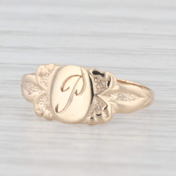 Vintage Engraved Letter Initial P Signet Ring 10k Yellow Gold Small Baby Size