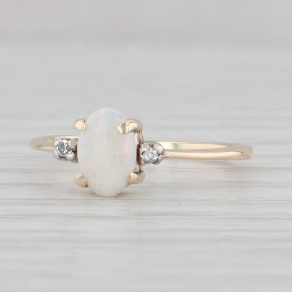 Light Gray Oval Opal Diamond Ring 14k Yellow Gold Size 3 October Birthstone