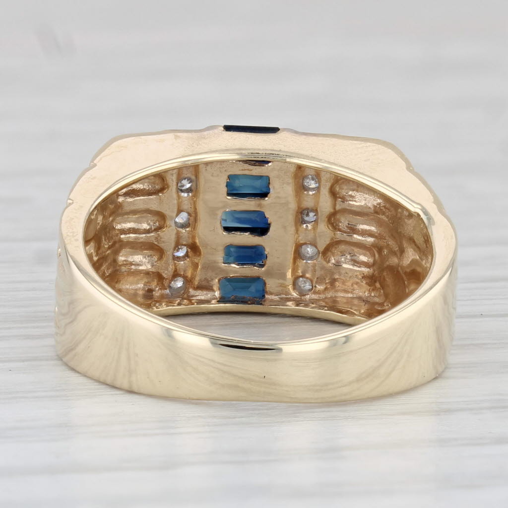 Light Gray 0.53ctw Blue Sapphire Diamond Ring 10k Yellow Gold Bamboo Pattern Band Size 6.75