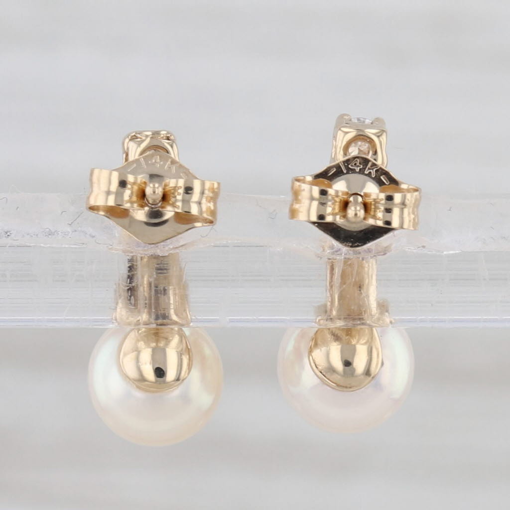 Cultured Pearl Amethyst Diamond Earrings 14k Yellow Gold Stud Drops