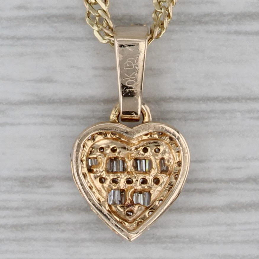 Dark Gray 0.30ctw Diamond Cluster Heart Pendant Necklace 10k Gold 14.5" Singapore Chain