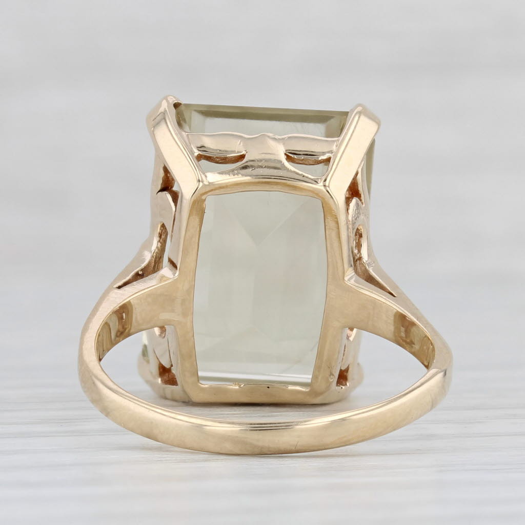 Light Gray 12.50ct Yellow Citrine Ring 14k Yellow Gold Size 9.5 Emerald Cut Solitaire