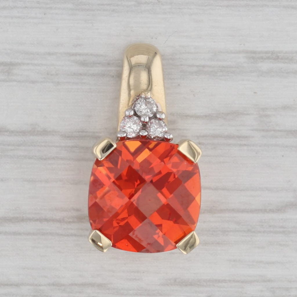 Gray 6.09ctw Lab Created Red Orange Sapphire Diamond Pendant 10k Yellow Gold